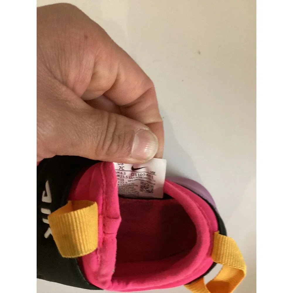 Nike Air Max 270 Kids Toddler Shoes Pink‎ Black Yellow Slip On Size 7C